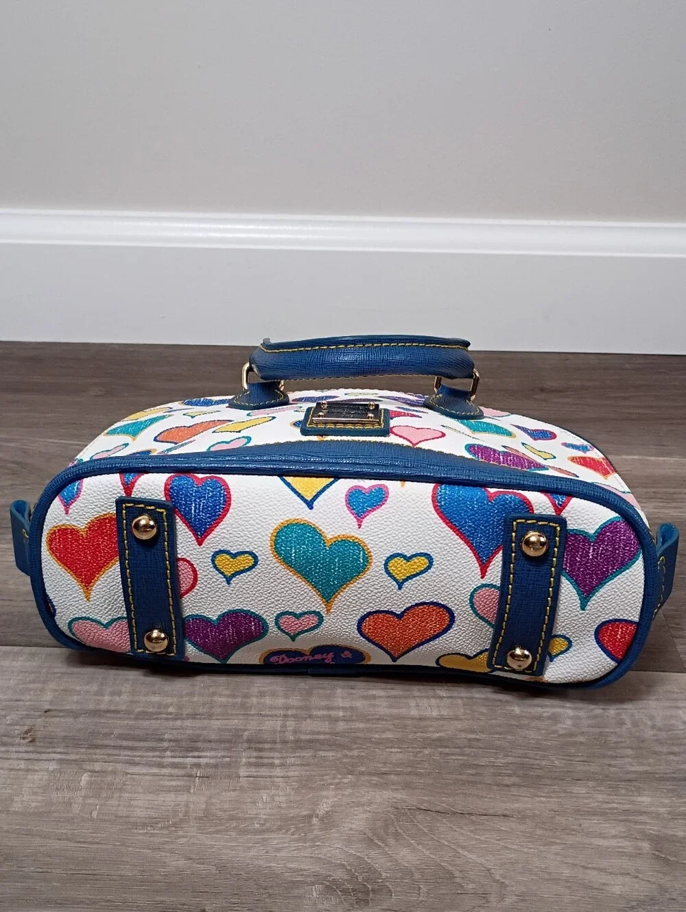 Dooney & Bourke Vintage Y2K White Blue Multicolor Hearts Leather Small Satchel